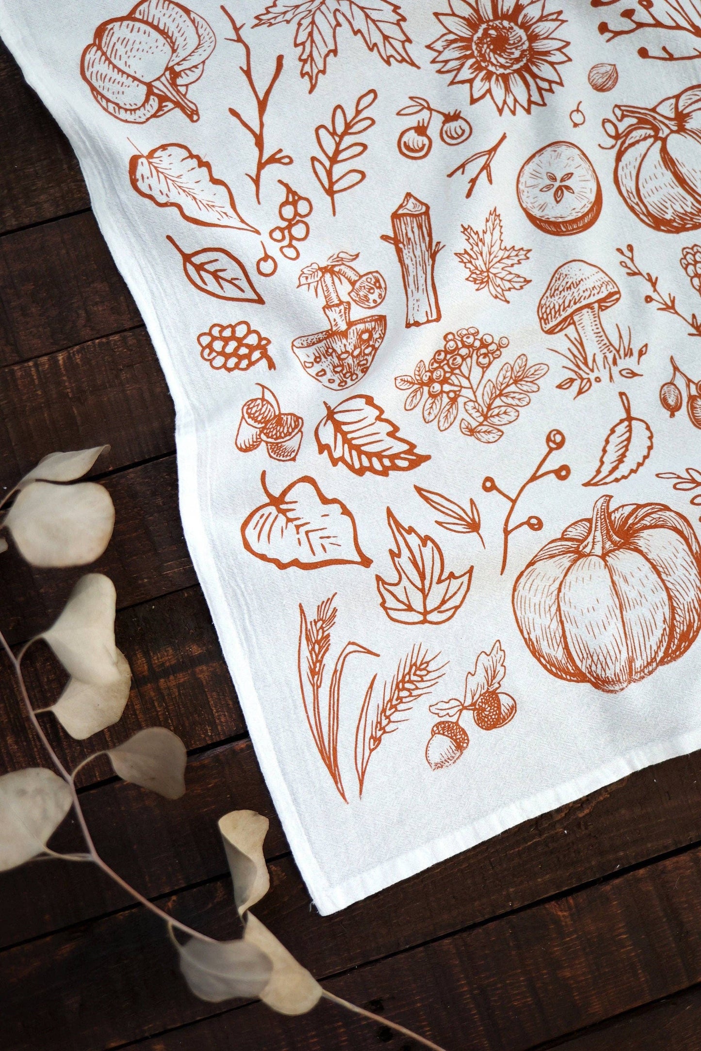 Autumn Woods Pumpkin Tea Towel