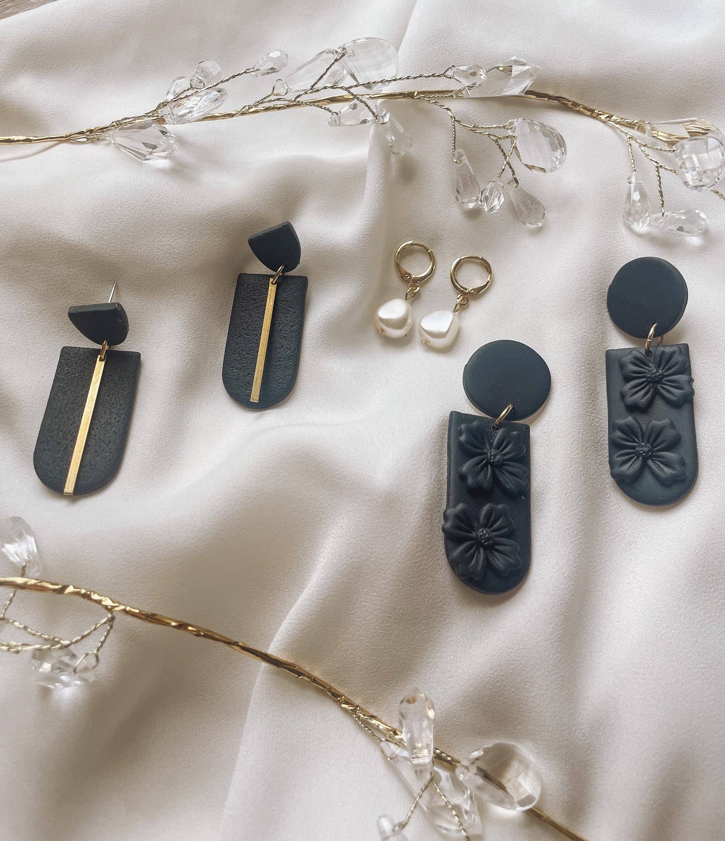 Black Floral Monochromatic Earrings