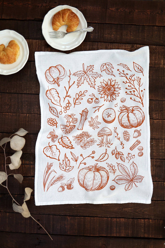 Autumn Woods Pumpkin Tea Towel