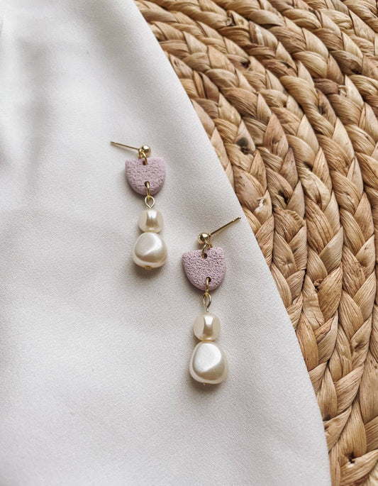 Lilac Minimalist Earrings with Pearls