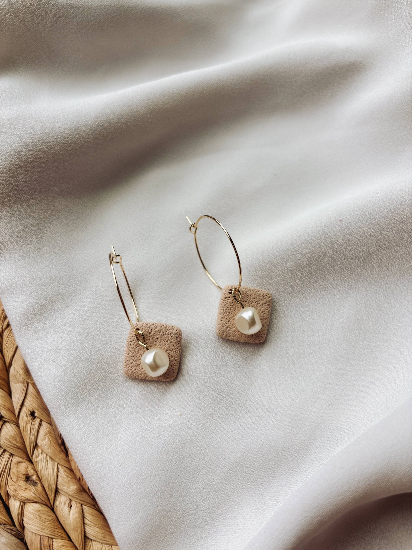Cream Pearl Hoop Earrings, Neutral Everday Earrings