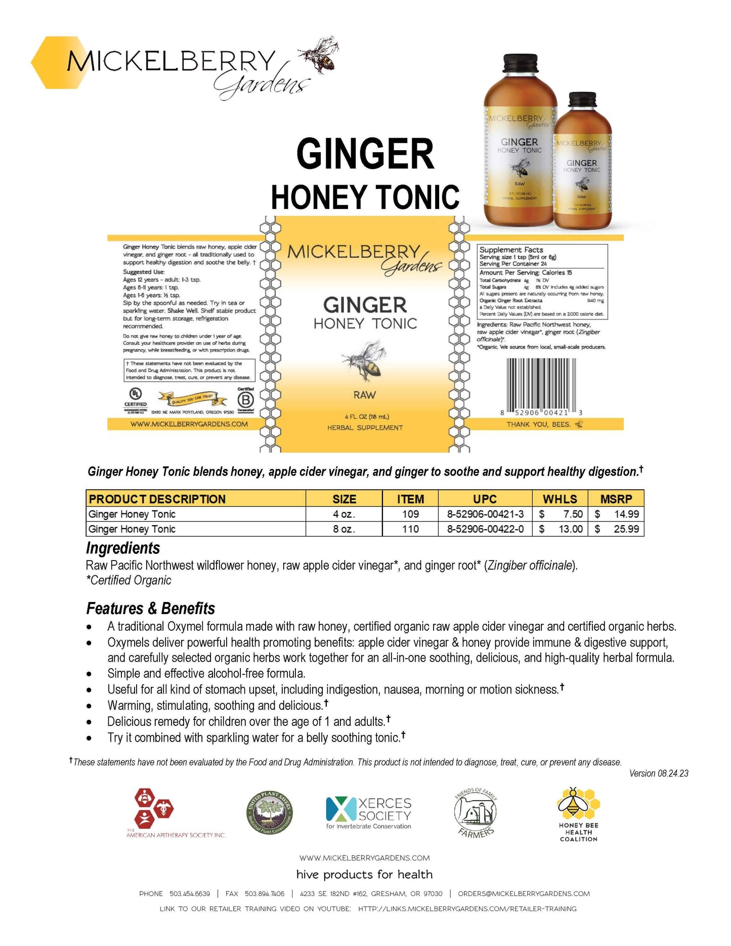 Ginger Honey Tonic: 4oz