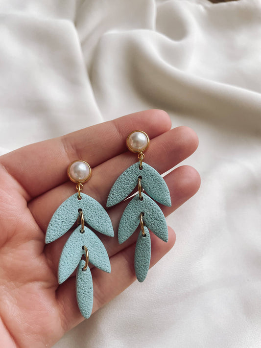 "Violet" I Blue Handmade Clay Earrings with Pearl Posts