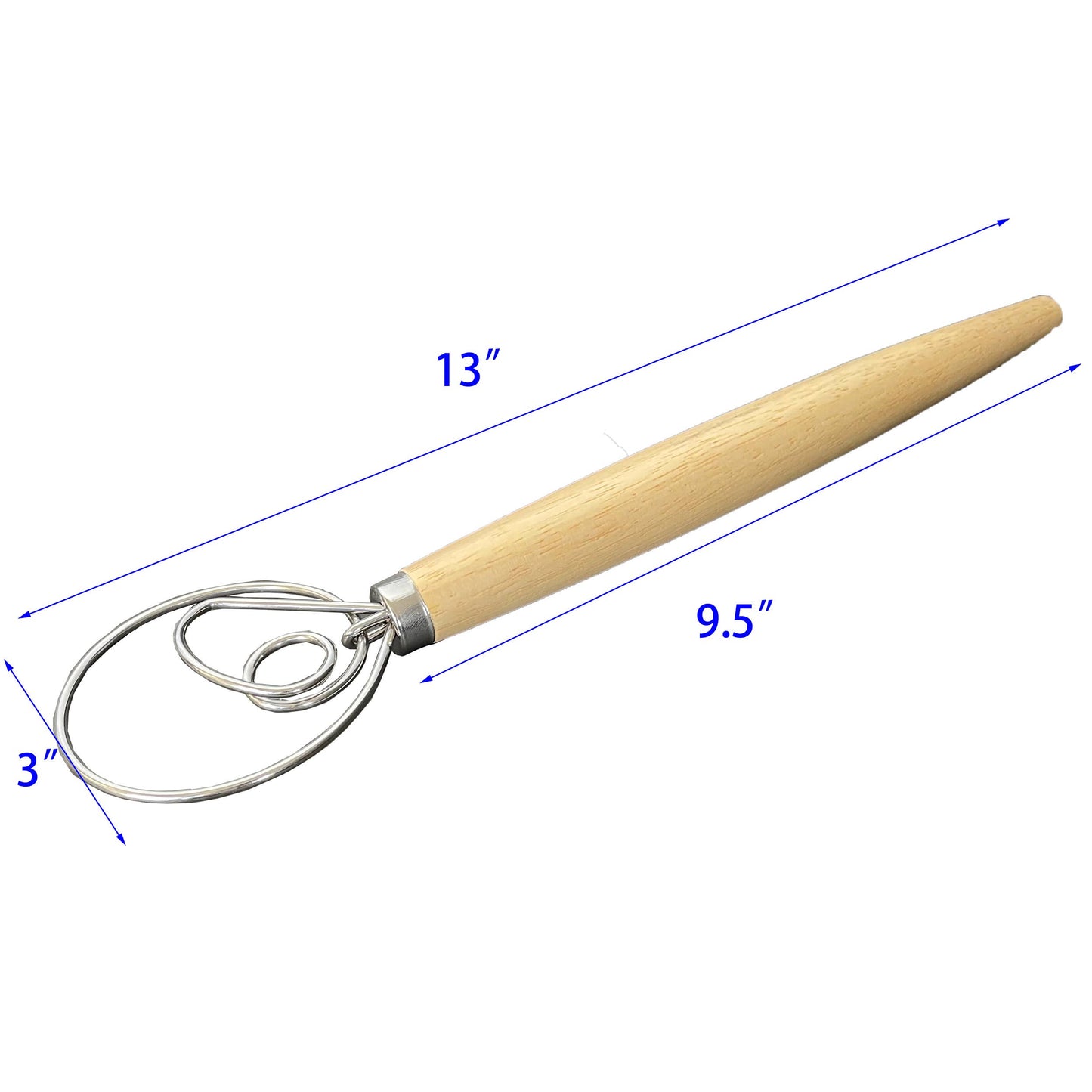 13" Danish Dough Whisk with wood handle