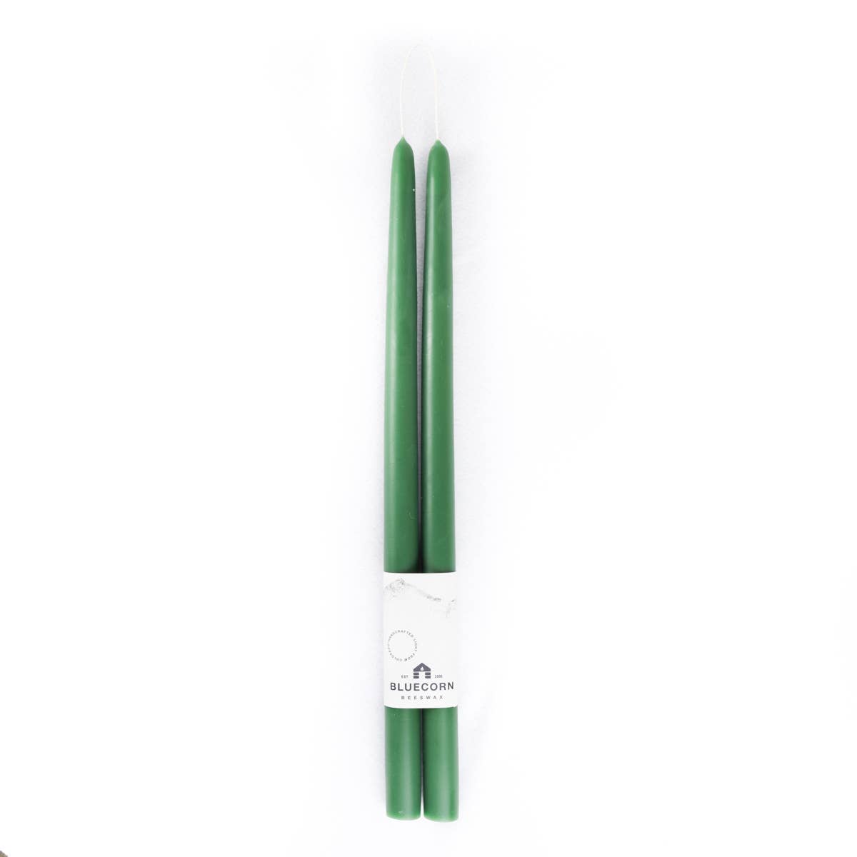 Pair of Hand-Dipped Beeswax Taper Candles: 8" / Moss