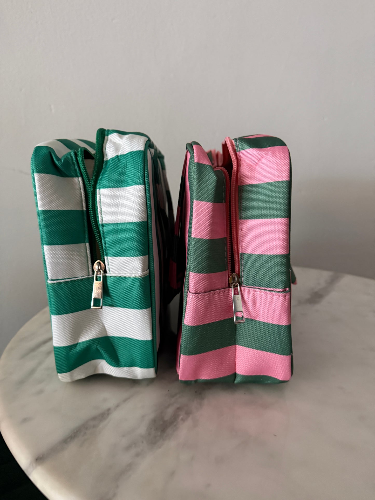 Large striped toiletry bag