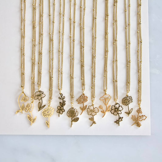 Birth Flower Necklaces - Waterproof