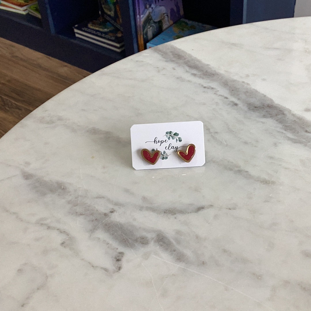 Hope clay Gold-rimmed heart studs