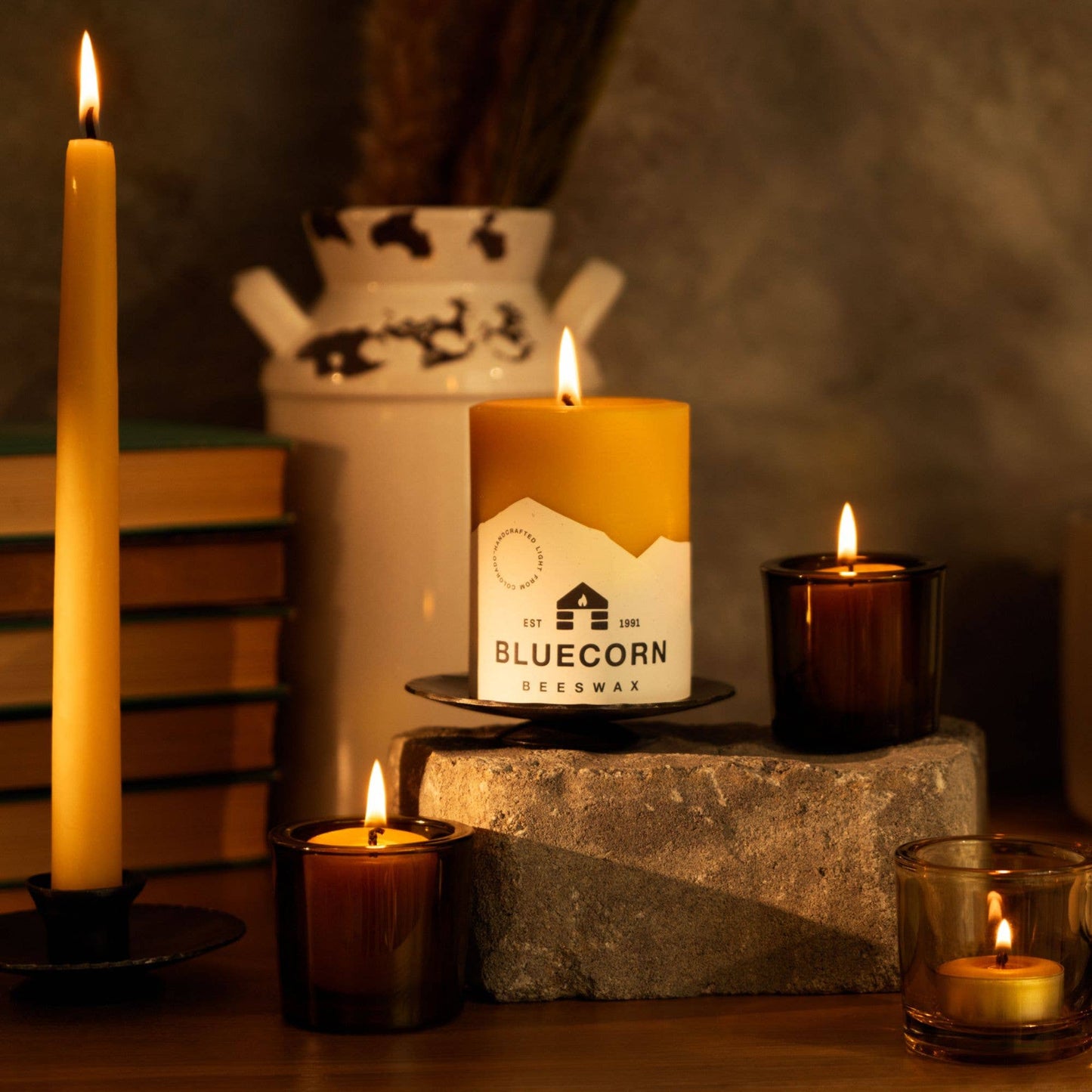 Pair of Hand-Dipped Beeswax Taper Candles