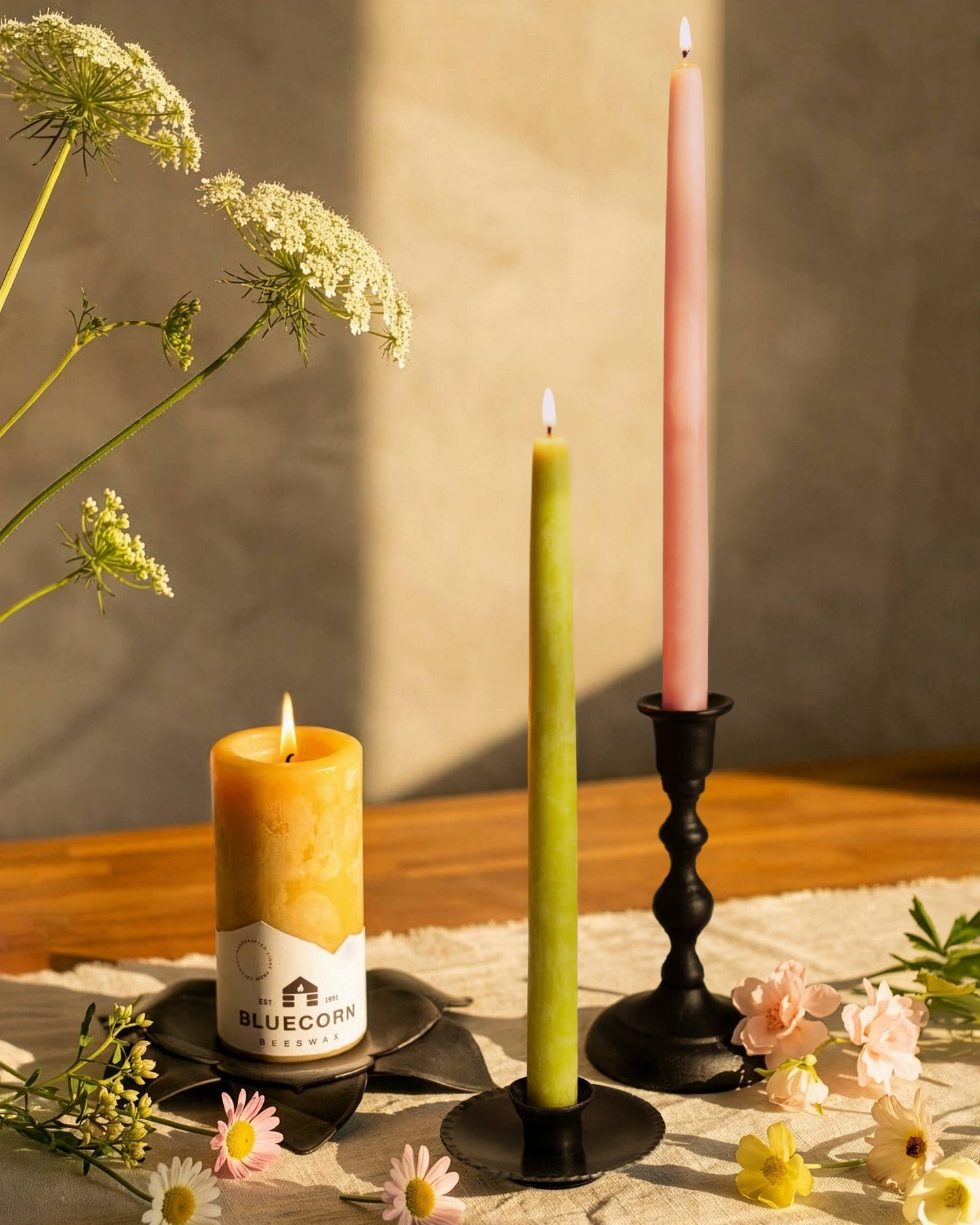 Pair of Hand-Dipped Beeswax Taper Candles