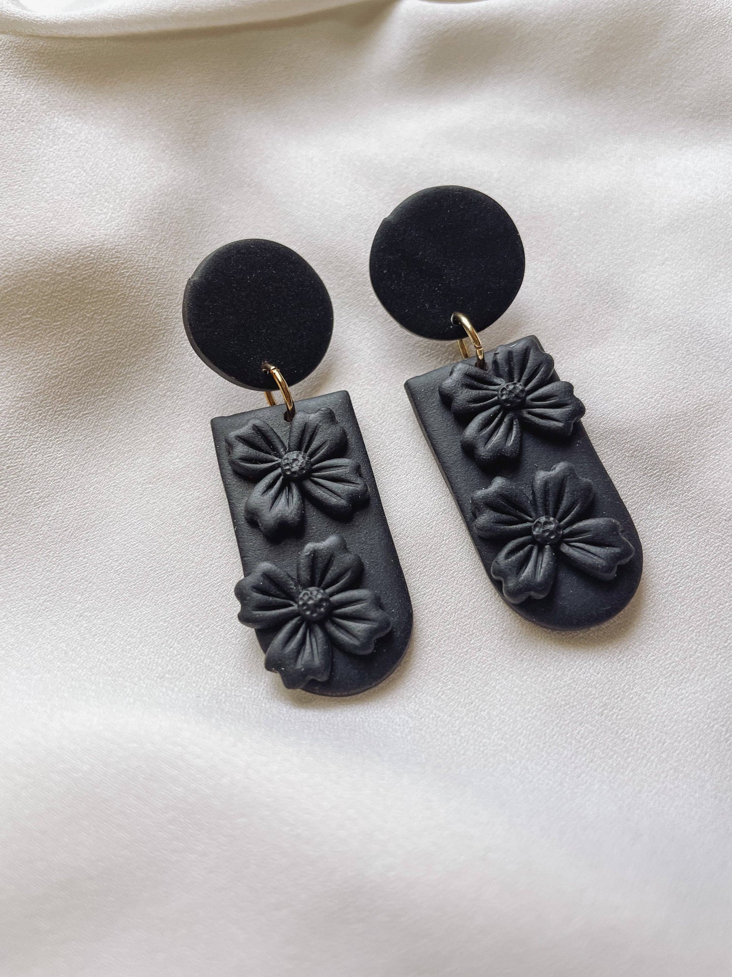 Black Floral Monochromatic Earrings