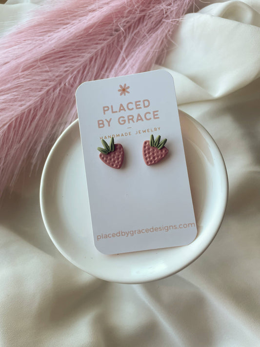 Strawberry Studs I Strawberries, Strawberry Clay Earrings