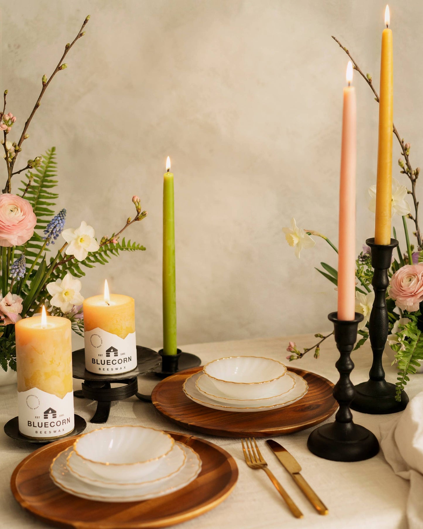 Pair of Hand-Dipped Beeswax Taper Candles