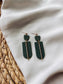 Minimalist Green Earrings with Gold Bars, Fall Earrings