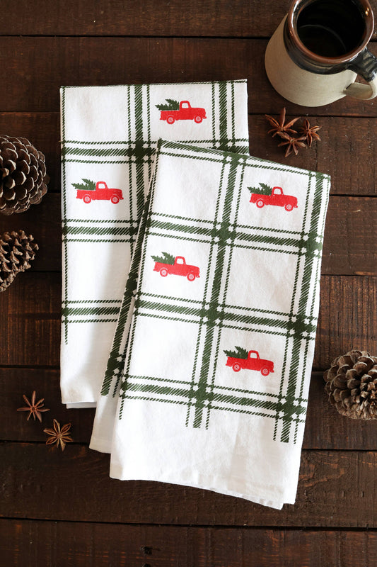 Red Truck Christmas Tree Tea Towel