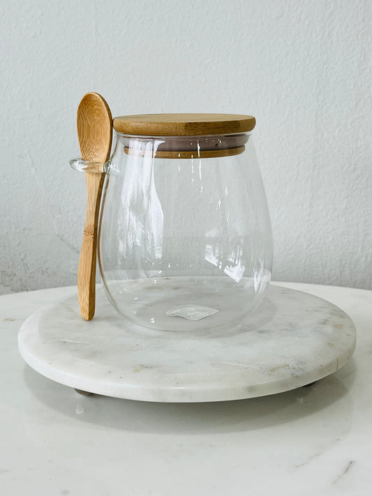 glass jar with spoon