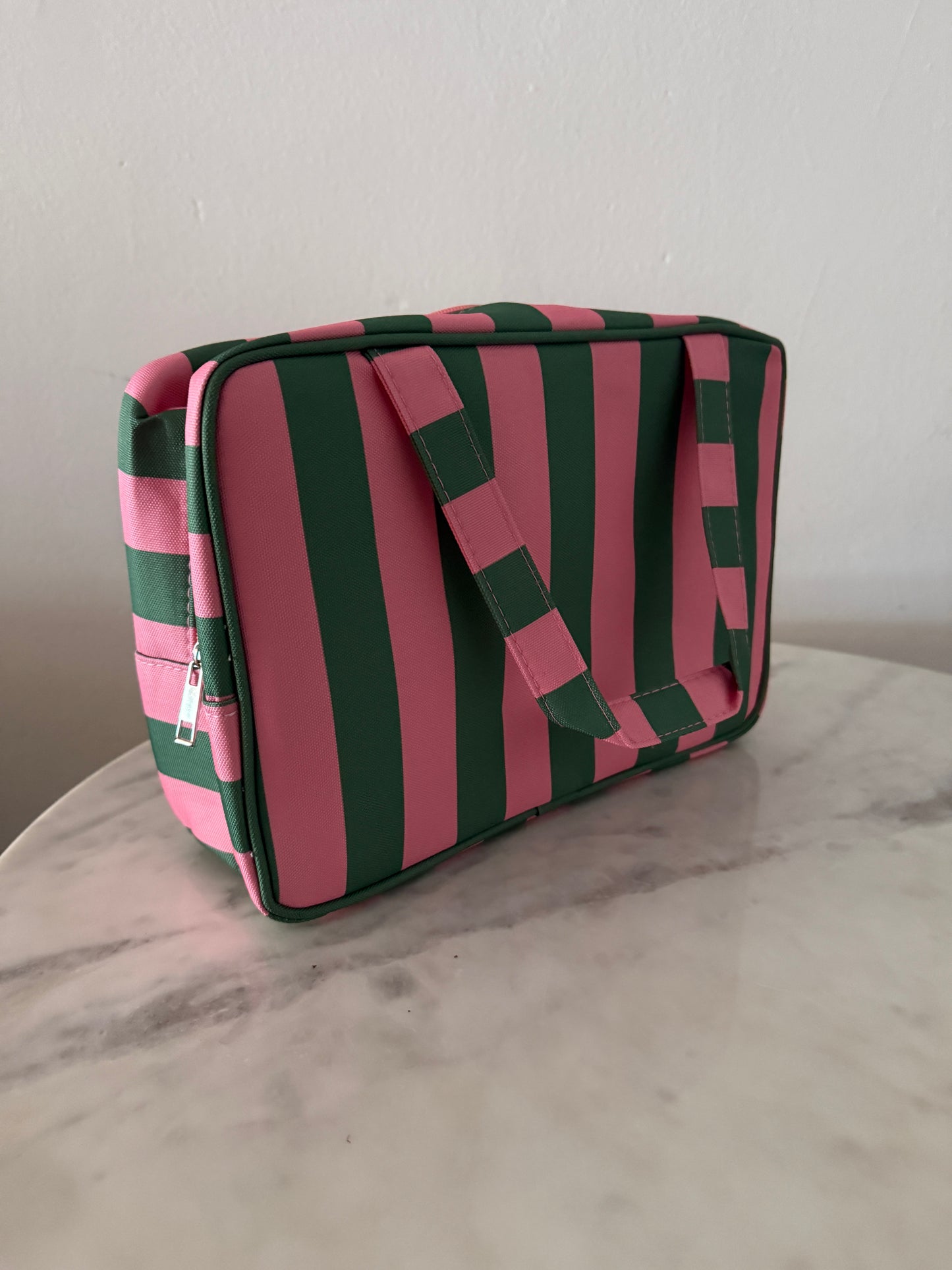 Large striped toiletry bag
