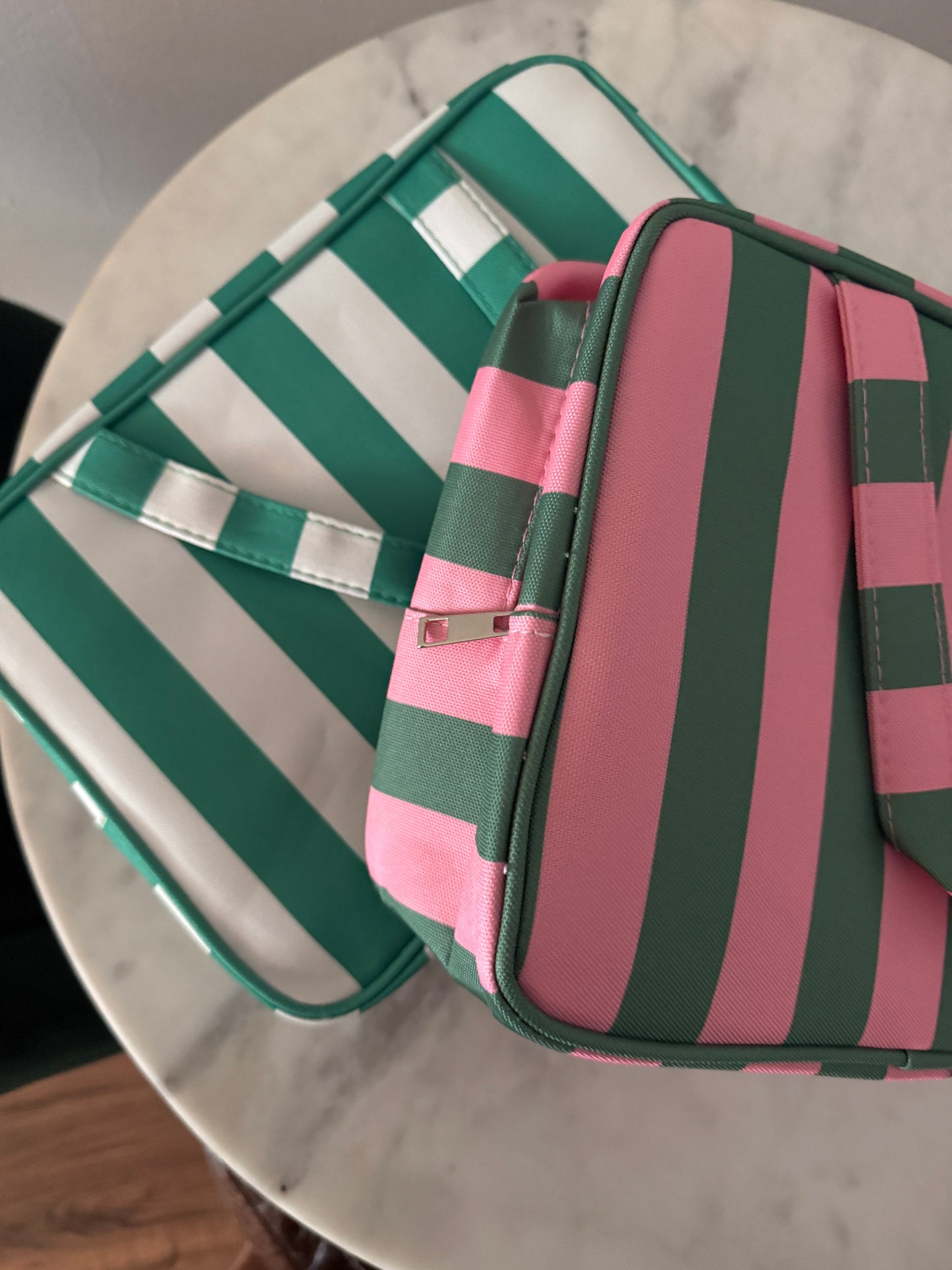 Large striped toiletry bag