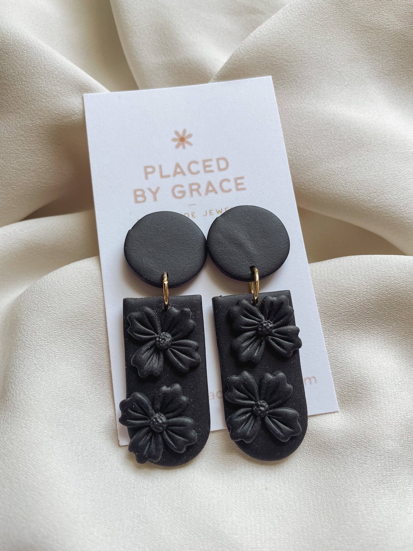 Black Floral Monochromatic Earrings