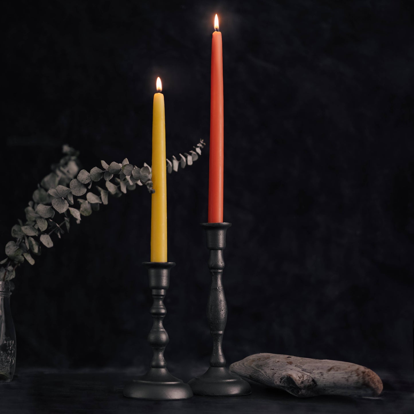 Pair of Hand-Dipped Beeswax Taper Candles: 8" / Moss
