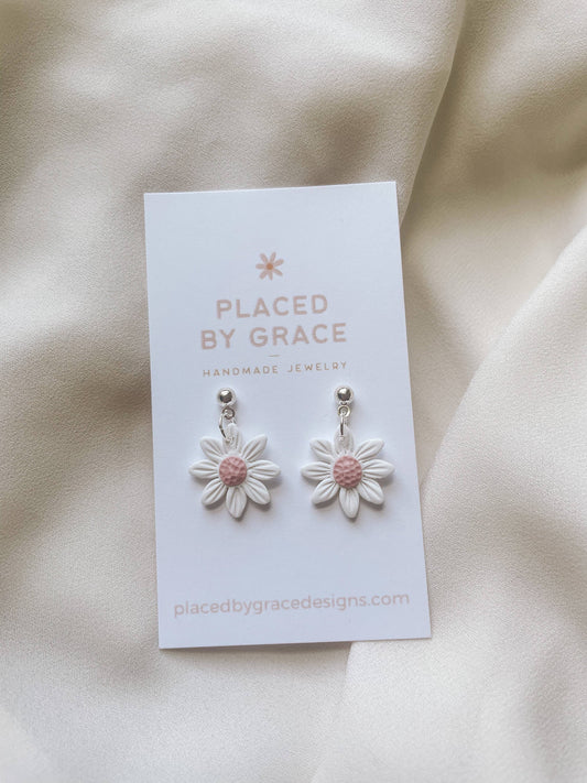 Mini Pink Daisy Dangle Earrings