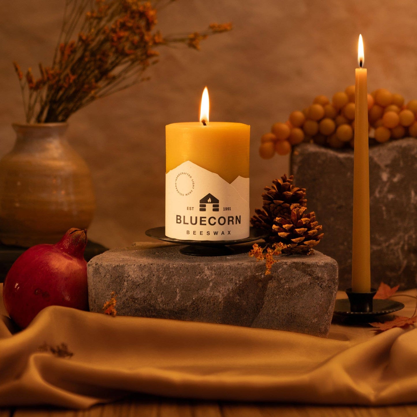Pair of Hand-Dipped Beeswax Taper Candles