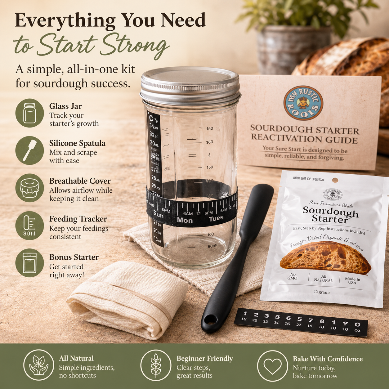 Sourdough Starter Jar Kit – BONUS BAG OF STARTER