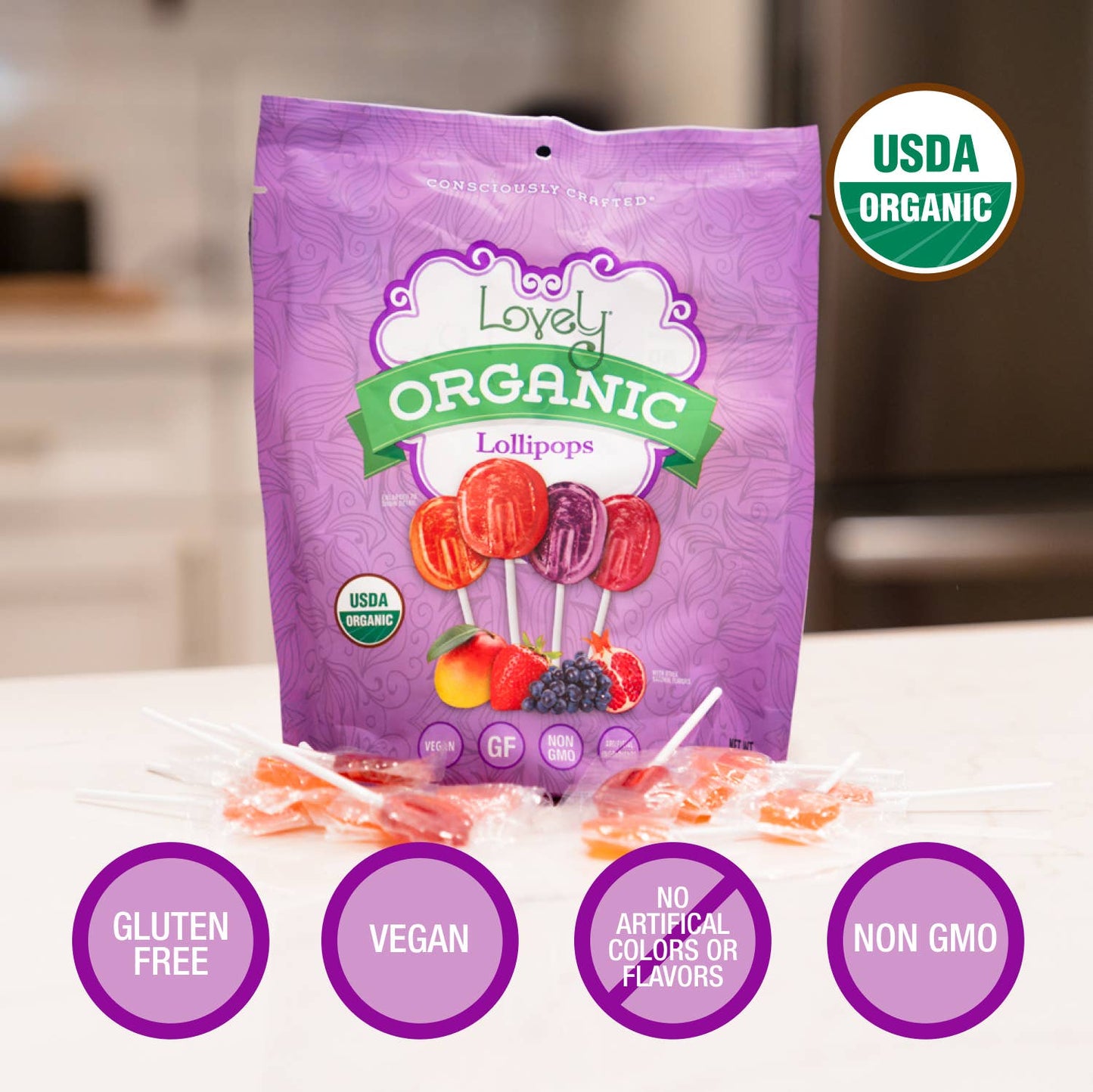 Organic Lollipops - Natural Candy, Gluten Free, No Dyes