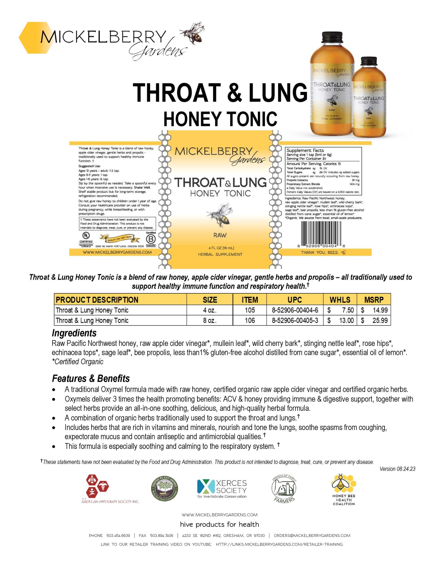 Throat and Lung Honey Tonic: 8oz