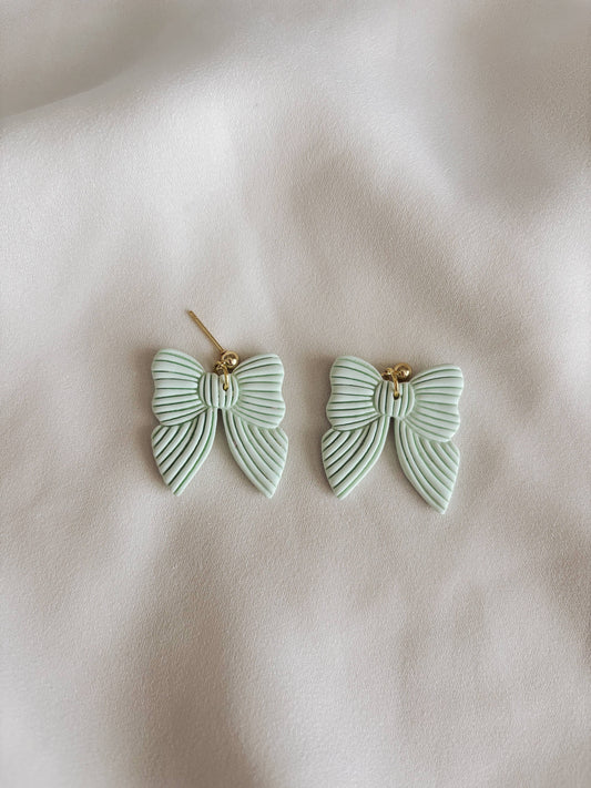 Mint Green Bow Earrings, Spring Earrings