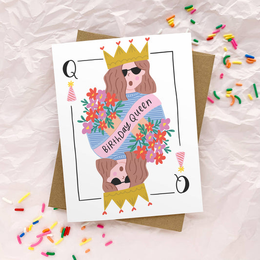 Greeting Card: Birthday Queen, Crown, Floral, Spring
