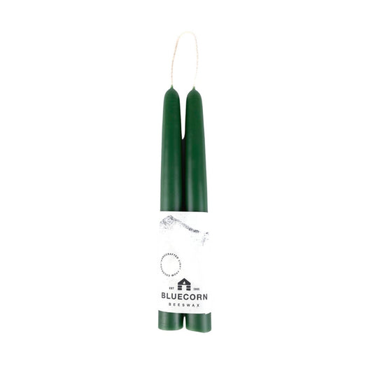 Pair of Hand-Dipped Beeswax Taper Candles: 8" / Moss